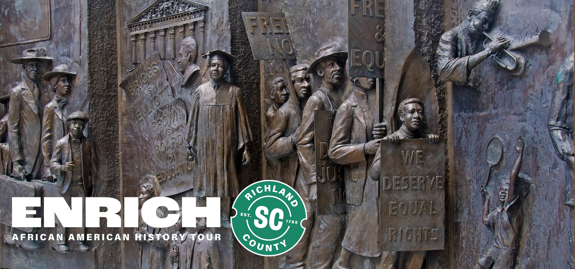 Bronze relief sculpture depicting historical figures